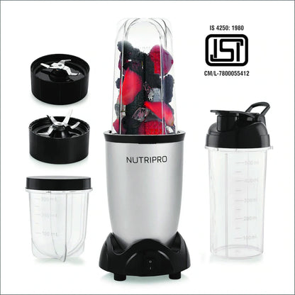 NutriPro Juicer Mixer Grinder - Smoothie Maker - 500 Watts (2 Jars & 1 Blade, Silver) - 2 Year Warranty